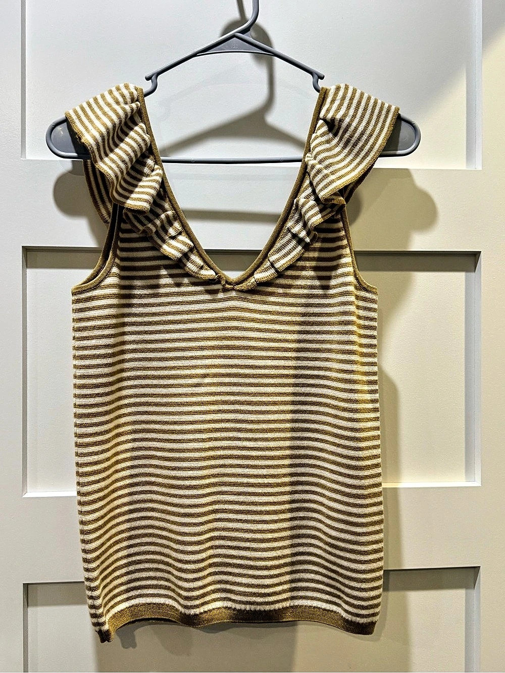 Madewell Belhaven Ruffle Sweater Tank Striped Merino Wool XS